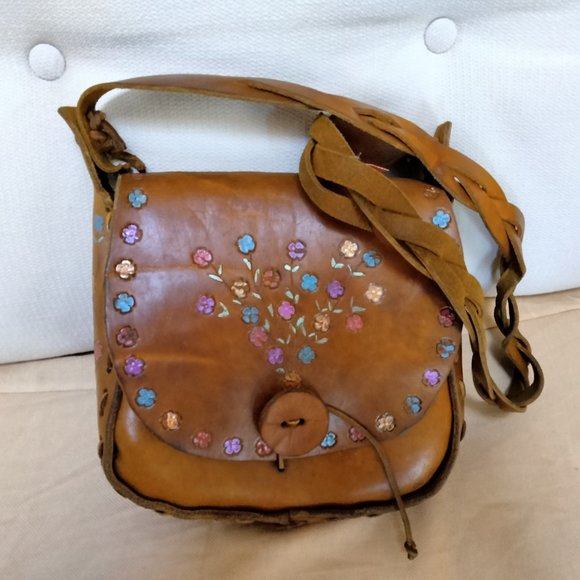 Handbags - Vintage  PURSE LEATHER hobo tooled shoulder bag  for "Susan". late 60's- 70